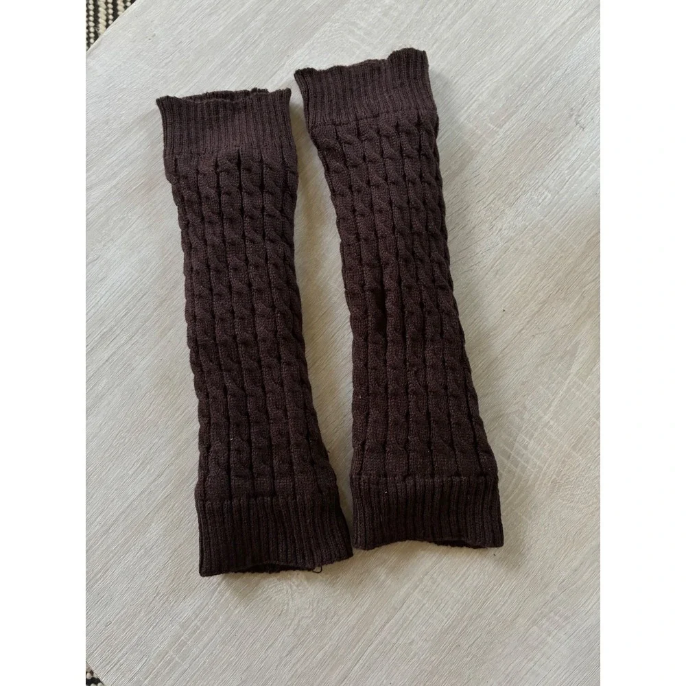 Brown Cable Knit Leg Warmers Fuzzy Lined Winter Boot Socks Coquette Balletcore